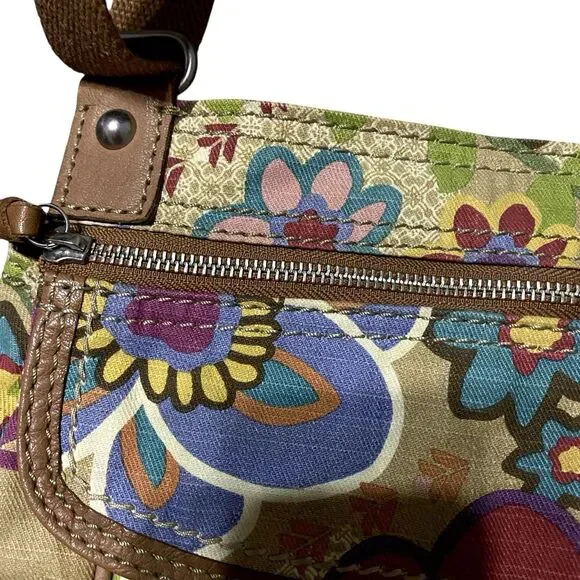 Vintage Fossil Crossbody Shoulder Messenger Canvas Bag Floral Boho Hippie Purse - Picture 9 of 16
